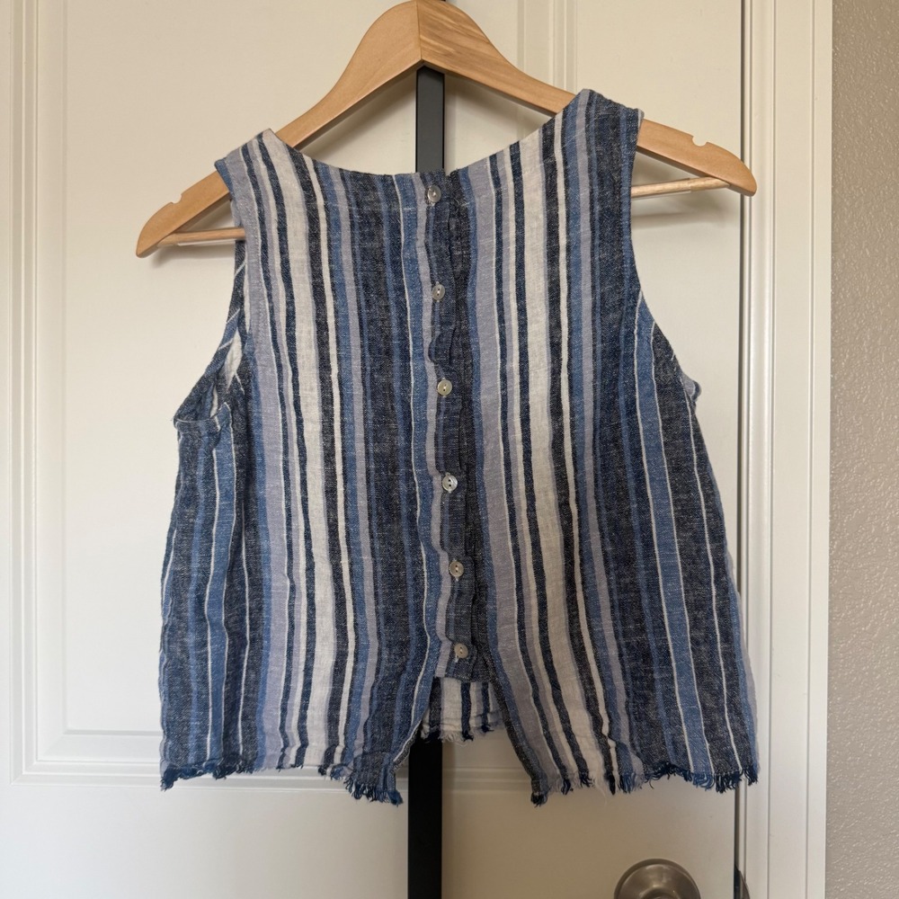 Drew Anthropologie Blue White Striped Linen Blend Button Back‎ Tank Top Medium - Picture 3 of 9